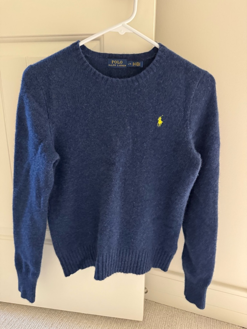 Women’s Polo Ralph Lauren Navy Crewneck Sweater with Yellow Pony - size L